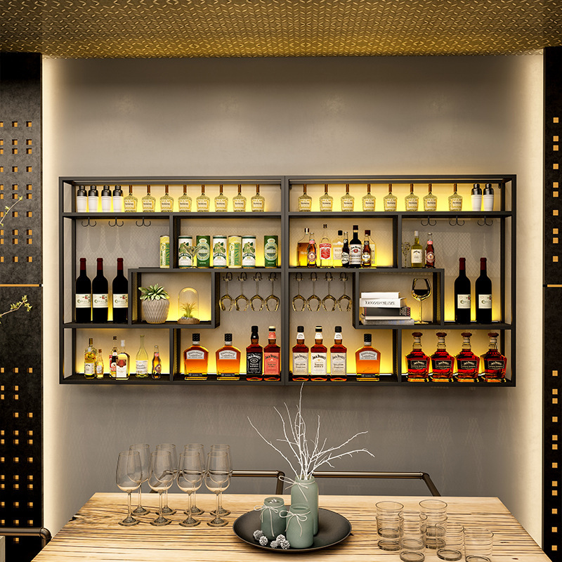 LED Industrial style wall-mounted wine rack