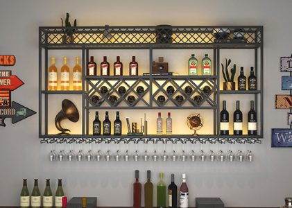 LED Industrial style wall-mounted wine rack