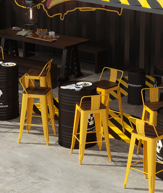 American industrial oil drum creative dining table and chair combination