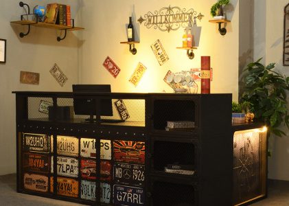 Retro industrial style cashier desk